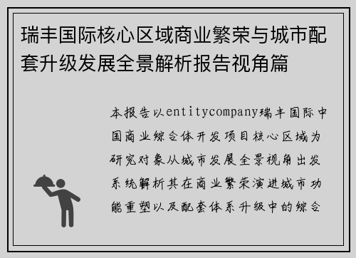 瑞丰国际核心区域商业繁荣与城市配套升级发展全景解析报告视角篇